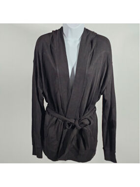 Mono B Womens Small Black Hooded Cardigan NWT Organic Cotton Modal Belted Athlei